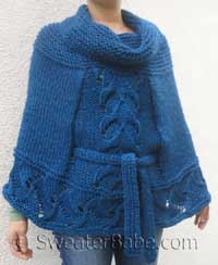 knitting pattern for belted cowl neck poncho